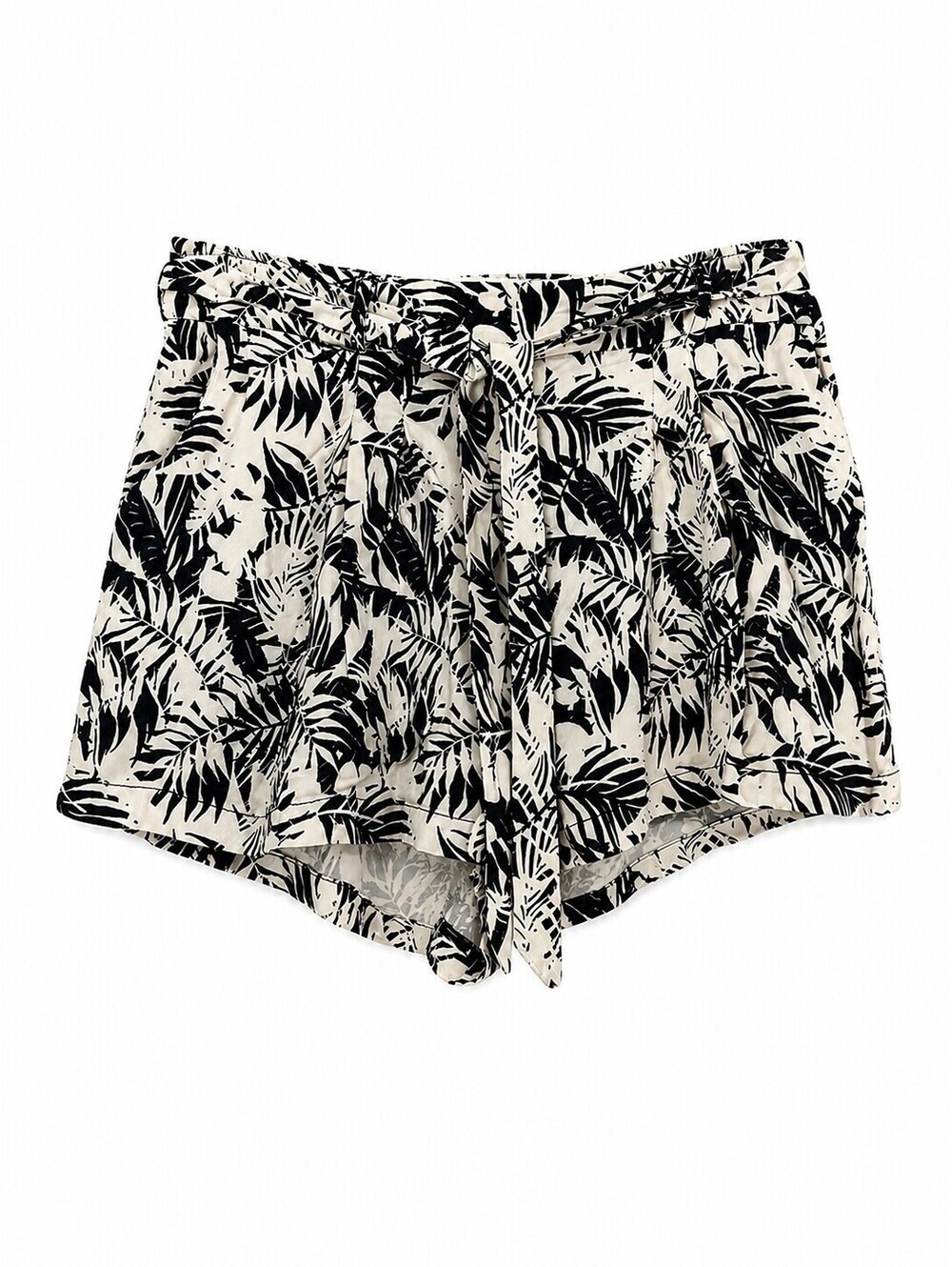 Love Tree Tropical Palm Leaf Print Rayon Tie Waist Paperbag Shorts Women's Large
